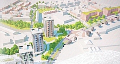 Impression of the town centre with new homes