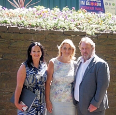 Frances Fielding, Liz Hazlehurst and Russ Green at the Rochdale Football Club Wonderwall dedicated to the memory of Paul Hazlehurst