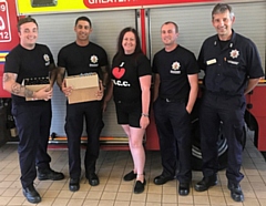 Motorbikers Cosmetic Company's Beki Coxton and Mark Matthews provide much-needed relief to Greater Manchester Fire and Rescue Service