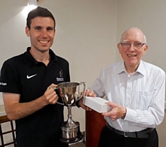 Dean Watson receiving the Jim Cattlin Memorial Cup from President John Culshaw