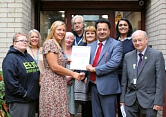 Tony Connolly; Karen Kilburn admin officer, community restart team; Jacqueline Angulin, community restart service coordinator RBC; Eileen O’Neill, assistant project lead Cheviot House; Phil Foster, deputy head of Petrus; Rebecca Moss, head of service, mental health at Rochdale Borough Council; Councillor Iftikhar Ahmed, cabinet member for adult care; Rekha Patel-Harrison, head of Petrus; Councillor Billy Sheerin, assistant cabinet member for adult care. 