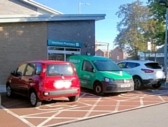 Pharmacy van takes disabled parking spot at The Hub Wellfield Pharmacy on Oldham Road