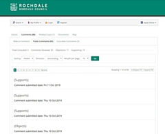 Representations made on a planning application on Rochdale Borough Council's website