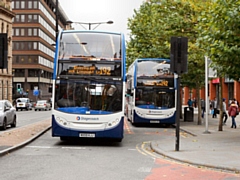 Buses in Piccadilly in Manchester