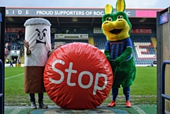 Desmond the Dragon and Bertie Butt with the Stoptober ball