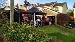 Filming scenes on Shelfield Lane in Norden (2019)