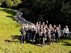 The full team with Mayor Billy Sheerin at the restored Ealees Pond