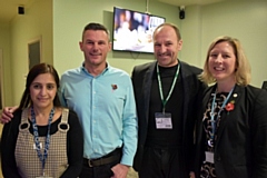 Jaria Hussain-Lala, Carl Austin-Behan, Greg Couzens and Hopwood Hall College's Principal & CEO, Julia Heap