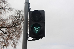 A transgender symbol on a pedestrian crossing