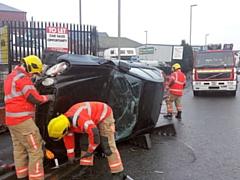 The black Mercedes was made safe by the fire service