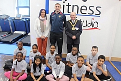 Gym leaders with the Mayor of Rochdale and PE teacher Chris (back row, middle) 