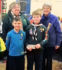 Lion President Irene Sagar, 3rd/4th Ravenscroft Scout Group Leader Gail Walthal and cubs Charlie Beeley and Bradley Charlesworth