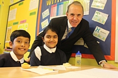 Broadfield Primary school pupils with Councillor Kieran Heakin