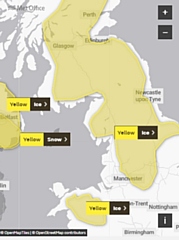 Yellow warning of ice affecting North West England