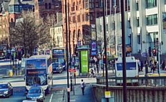 The mayor has reiterated calls on the government to support the Bee Network, his vision for a London-style integrated transport network across bus, trams, trains and bikes (pictured: buses outside Manchester Piccadilly)