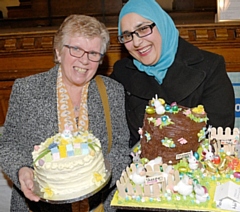 Sue Hanson (left) winner of last year’s cake competition, with runner up Maria Suharwardy