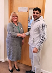 Springhill Hospice Chief Executive Mrs Julie Halliwell with boxer Muhammad Ali