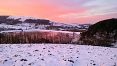 Sunrise and snow over Ogden, Kitcliffe and Piethorne Reservoirs