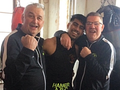 Monir Miah from Hamer Boxing Club with his coaches