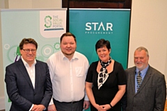 (L-R) Guy Battle (Social Value Portal), Cllr Andrew Western (Leader, Trafford Council),
Lorraine Cox (Director of STAR Procurement), Cllr Mike Cordingley (STAR Joint Committee Member for Trafford Council)
