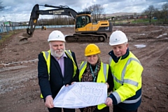 Graeme Reay, land director at Sigma, Cllr Linda Robinson, assistant to the cabinet member for planning, development and housing at Rochdale Borough Council, and Philip Whitehead, regional regeneration director of Countryside, at the Roch Street site