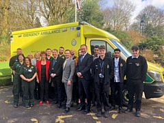 Apprenticeships and Skills Minister, Anne Milton (pictured in red) meets with apprentices and trainers from North West Ambulance Service along with Interim Chief Executive, Michael Forrest, Chris Green, MP for Bolton and Chairman, Peter White