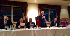 Captain Kevin Bolton, flanked from l-r by Assistant Secretary Mel Garner, retiring President Barry Wilson, President Billy Radcliffe, Secretary Mike Moxon and Treasurer Tracy Bland