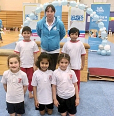 Year 2 students at the Manchester School Games Finals with Olympic Bronze Medallist Beth Tweddle
