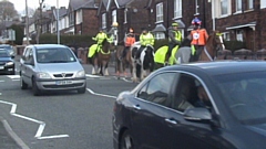 Rochdale & Bury Bridleways Association stop to let traffic pass them