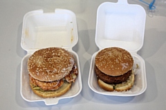 The two dishes that contained milk - a veggie burger and a peri peri burger