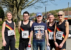 Rochdale Harriers Colette Cook, Matt Jones, Craig Wellens and Carina Haynes with race commentator Andy O'Sullivan