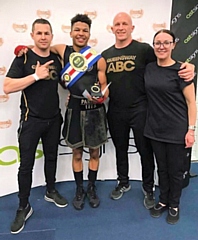 David Hodkinson, Parnell Lees with the Lonsdale belt, Gareth Pratt and Nicola Lees