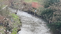 Plastic in River Roch near The Point Retail Park