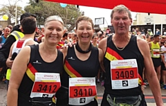 Jackie and Richard Mason (centre and right) with fellow Rochdale Harrier Catherine Unwin (left) at the Malta Half Marathon