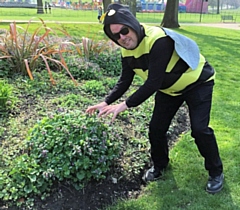 Alan Wright in his bumblebee outfit at Heaton Park 