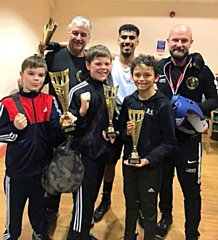 Back row: Hamer coach Alan Bacon, Monir Miah, Hamer coach Frank Maddocks. Front row: Charlie Braddock, Ben Braddock, Austin Heneghan