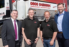 Left to right: James Prendergast, Assistant Relationship Manager Allied Irish Bank (GB) , Paul Sharples Exact Concrete Ltd Sales Manager , Gareth Hesketh Exact Concrete Ltd Director and Jonny Beckwith Allied Irish Bank (GB) Area Director Liverpool.