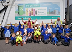 Children from Healey Primary School with Rochdale Council recycling officers