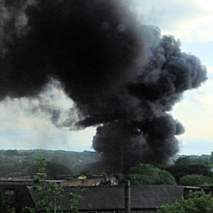 A quantity of plastic set alight in a factory yard on Monday