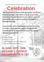 A special service to celebrate the work of religious and civic organisations for asylum seekers and refugees in the town will take place