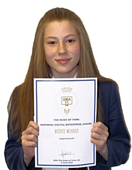 Isobel Elsworth with bronze The Duke of York Inspiring Digital Enterprise Award.