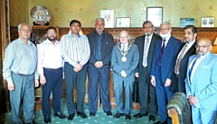 Malik Nadeem Kamran with the Mayor Billy Sheerin and members of the Sahiwal Working Party 