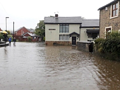 Flooding near Butterworth Hall, Milnrow in July 2019