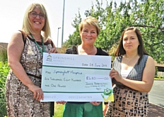 L-R: Julie Halliwell, chief executive of Springhill Hospice; Jeanne Bebbington and Lucy Andrews, asbestos-related disease lawyer at Irwin Mitchell