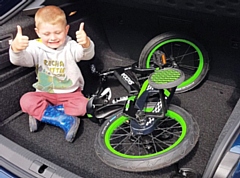 Emmett, with his new Škoda bicycle