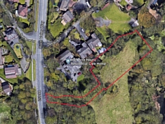 An aerial view of the site, Half Acre House and Roch Valley Way