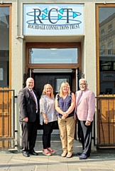 John Taylor and Doug Smith of Rochdale District Freemasons with Bev Place and Kathy Thomas (centre) of Rochdale Connections Trust