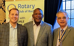 BMI Highfield's Sam Coutts, guest speaker Devon Malcolm and Rochdale Rotary President Ravi Sharma