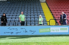 Dale’s Commercial Director Frances Fielding (left) and Dale Chief Executive David Bottomley (right with members of Rochdale, Oldham and District Samaritans, including branch director Moyra Purves (second right)