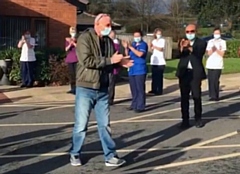 Covid recovery patient Gary Dissington outside the Floyd Unit, Rochdale Infirmary